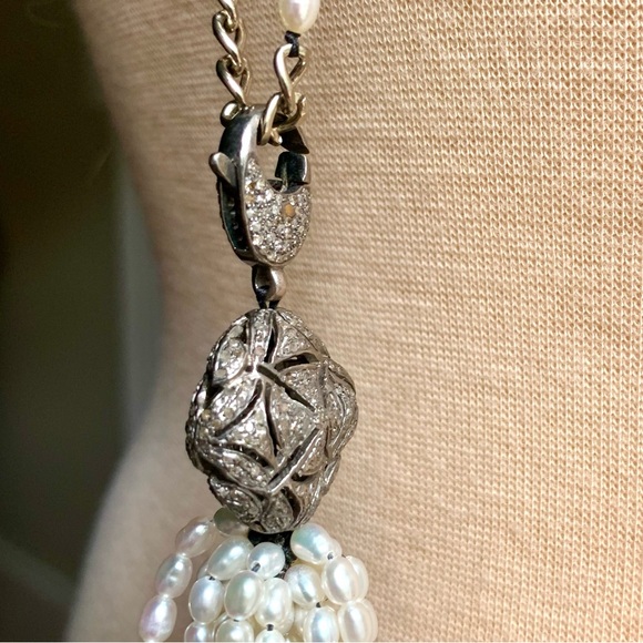 Sweet Olive Detachable Diamond, Onyx,Pearl & Labradorite Tassel Pendant Necklace - Picture 5 of 9